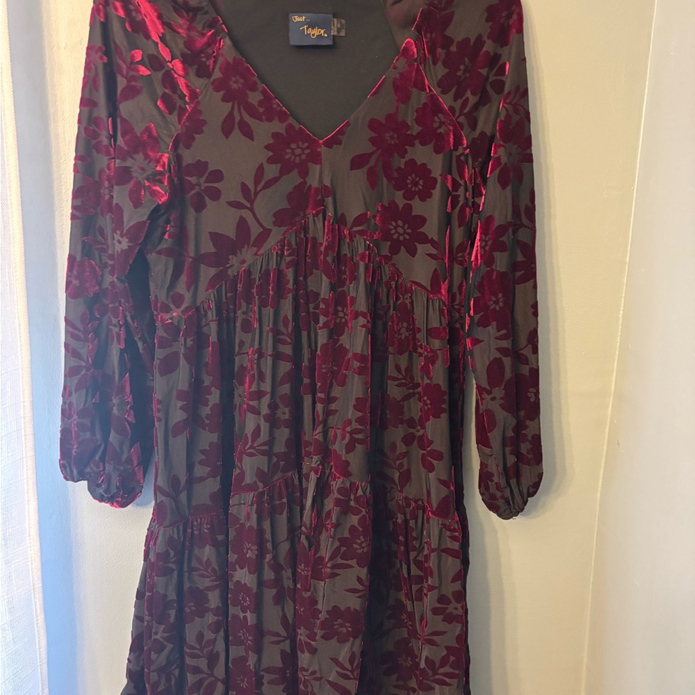 Taylor Burgundy Floral Velvet Dress